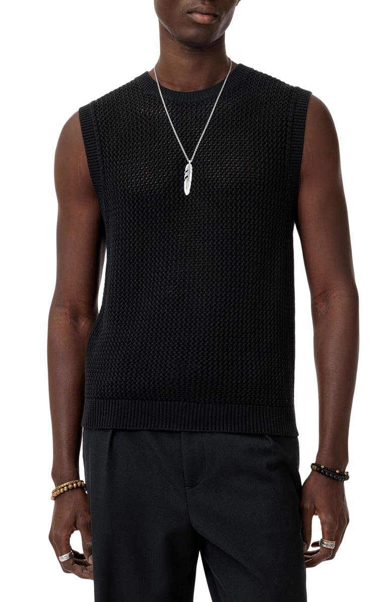 John Varvatos Augusto Chunky Wool & Linen Sweater Vest, Main, color, Black