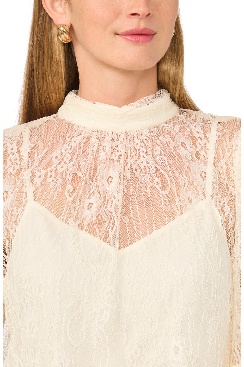Ruffled Sleeve High Neck Lace Top, Alternate, color, WHIPPED CREAM