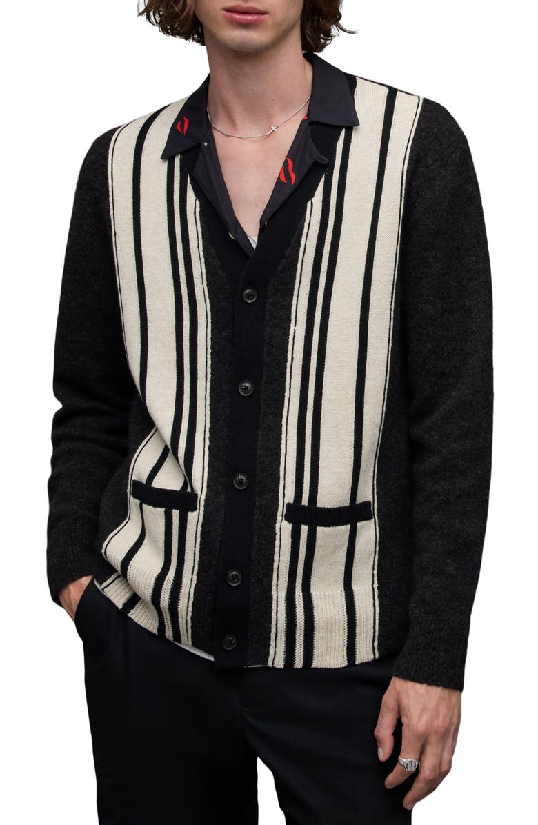 AllSaints Berkley Stripe Wool & Cotton Blend Cardigan, Main, color, 