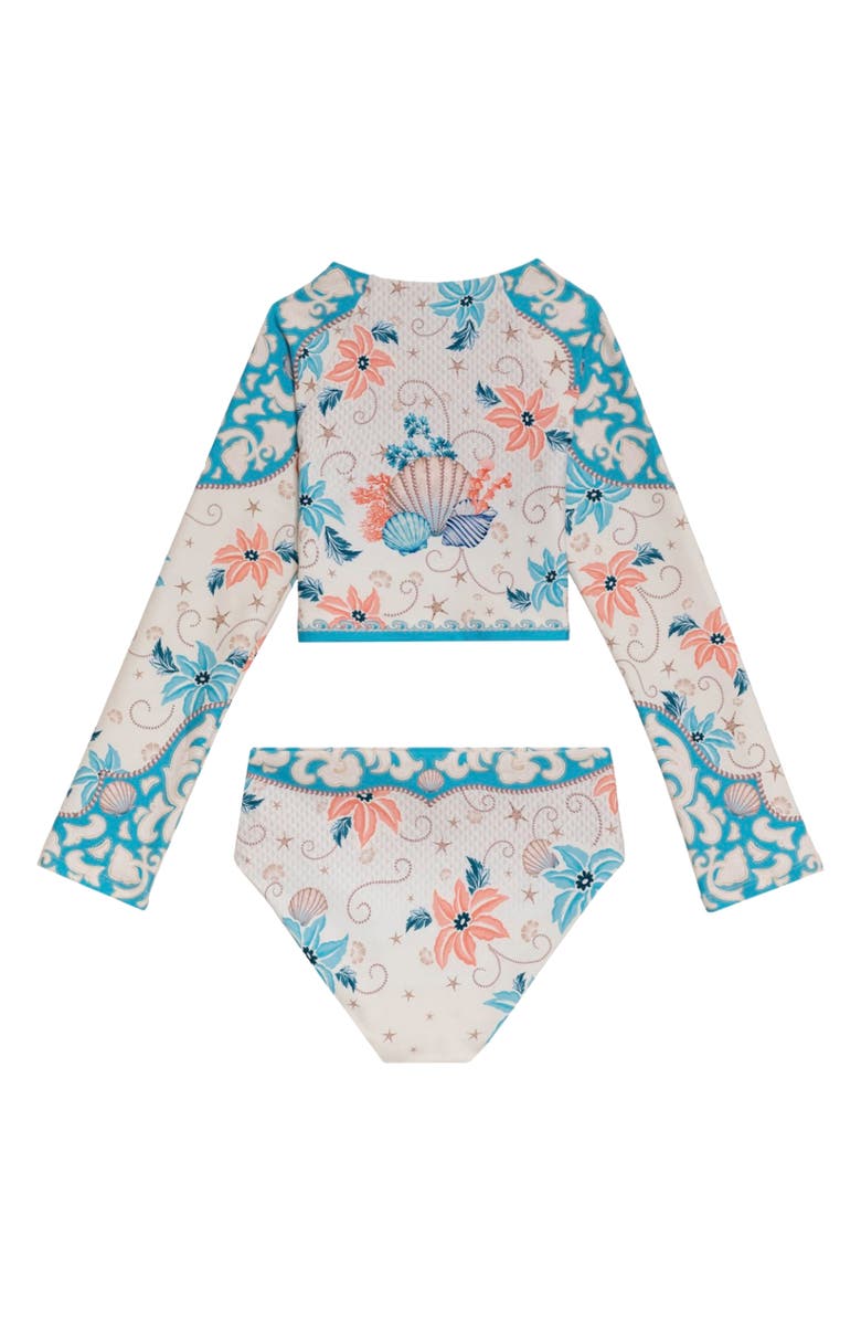 Agua Bendita Kids' Caramel Long Sleeve UPF 50 Two-Piece Rashguard Swimsuit, Alternate, color, Blue