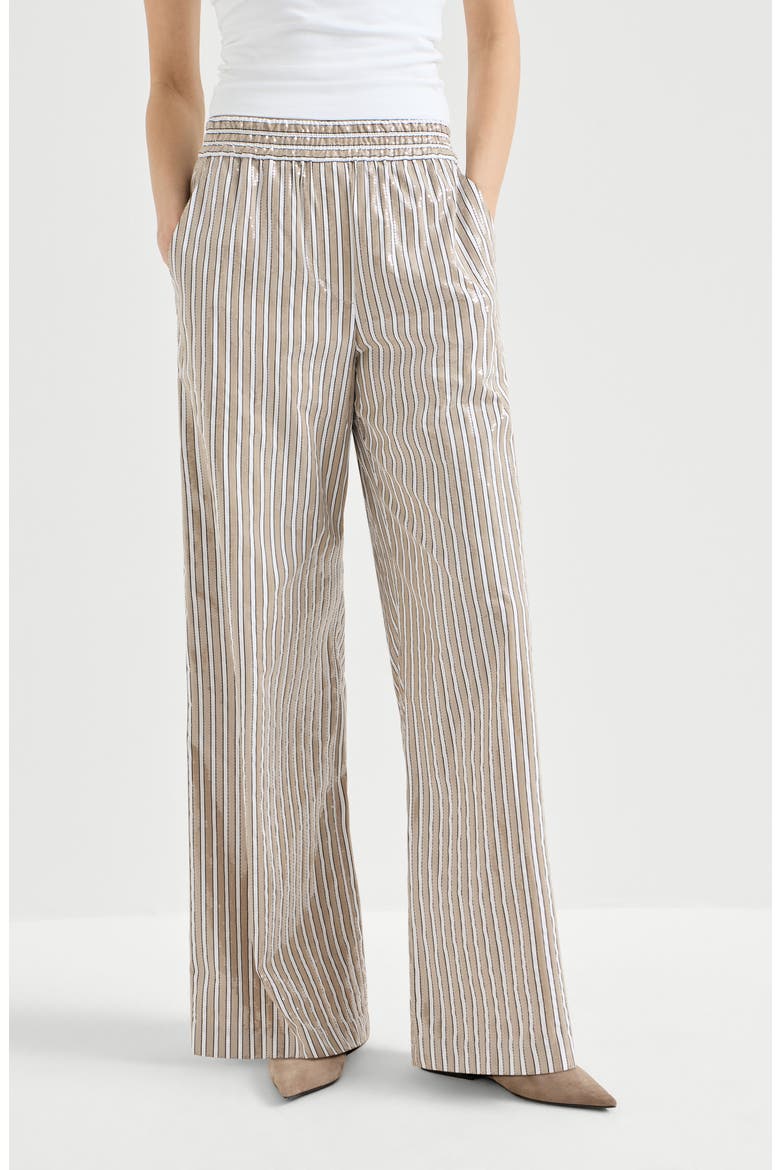 Dazzling stripes pyjama-style trousers, Main, color, Beige