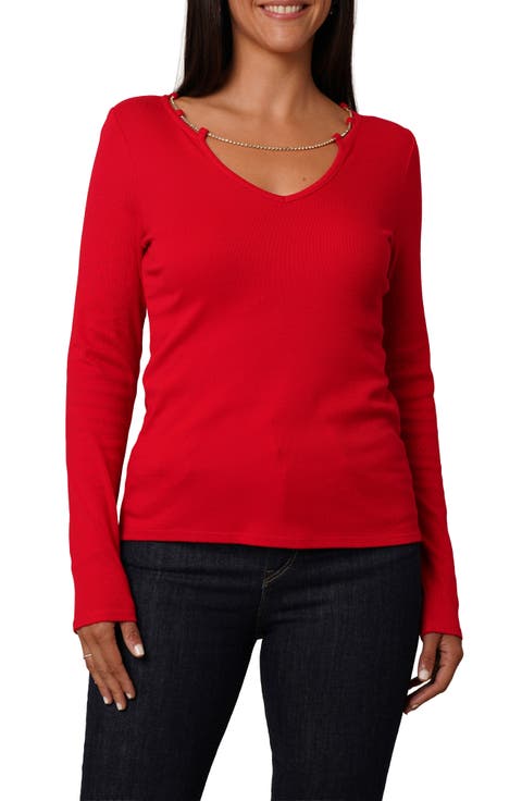 Rhinestone Chain V-Neck Top