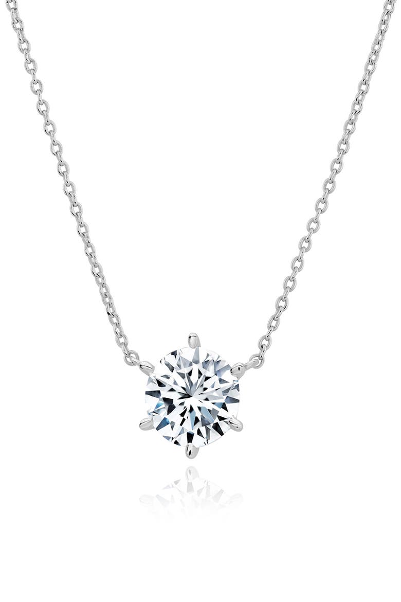 Cubic Zirconia Solitaire Pendant Necklace, Main, color, PURE PLATINUM/ CLEAR STONE
