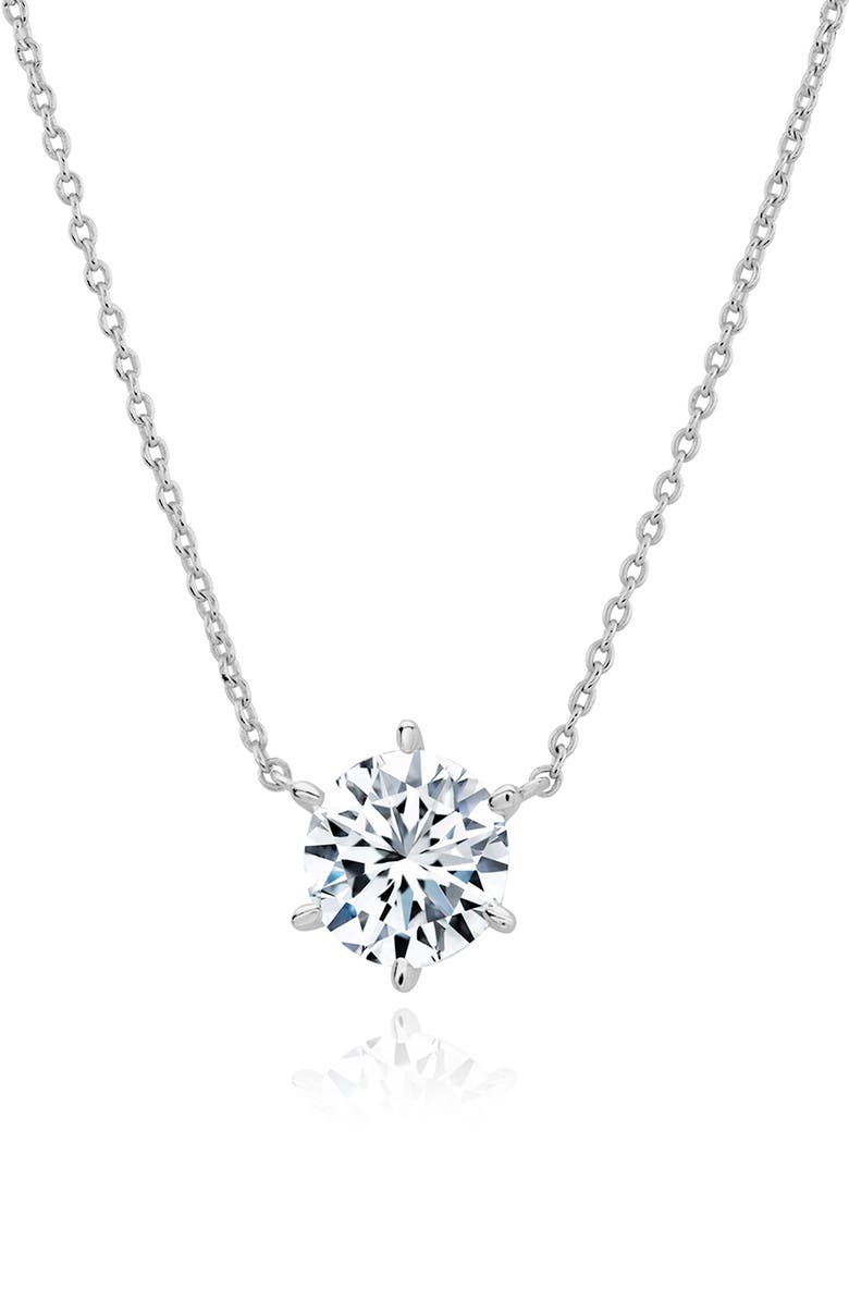 Crislu Cubic Zirconia Solitaire Pendant Necklace, Main, color, Pure Platinum/ Clear Stone
