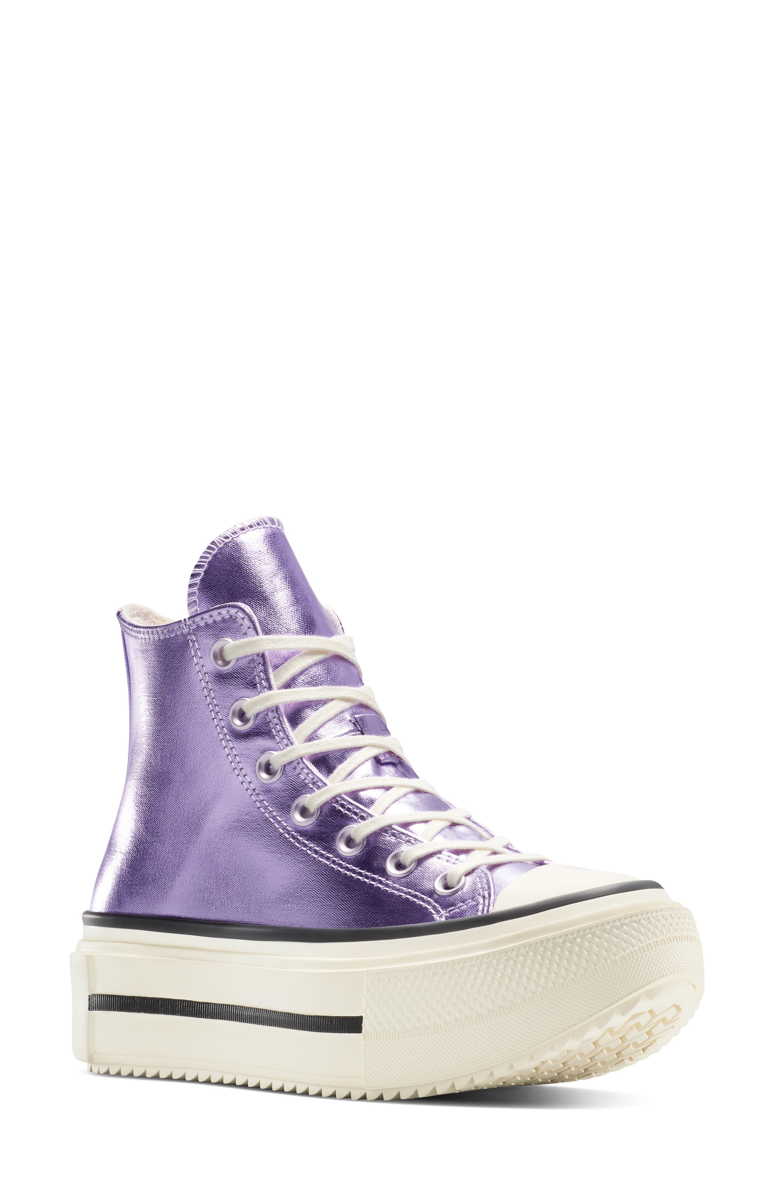 Converse Gender Inclusive Chuck Taylor<sup>®</sup> All Star<sup>®</sup> Double Stack High Top Sneaker, Main, color, Light Purple/ Egret/ Black