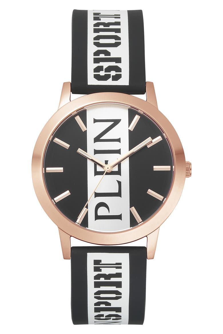 Three-Hand Quartz Silicone Strap Watch, 41mm, Main, color, ROSEGOLD