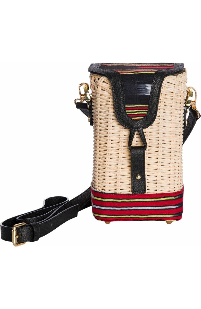 K'ai & Vrosi Leather & Woven Straw Crossbody Bag, Main, color, Black