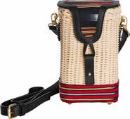 K'ai & Vrosi Leather & Woven Straw Crossbody Bag