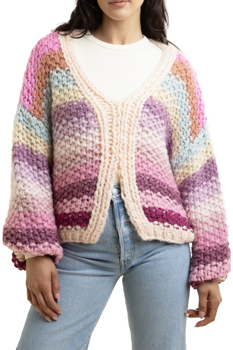 Rainbow Stripe Reversible Sweater, Main, color, MULTI PINK
