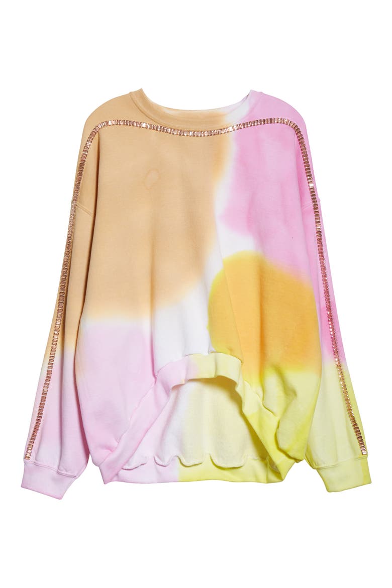 Sporty Spice Crystal Embellished Tie Dye Sweatshirt, Alternate, color, SUNSET WATERCOLOR