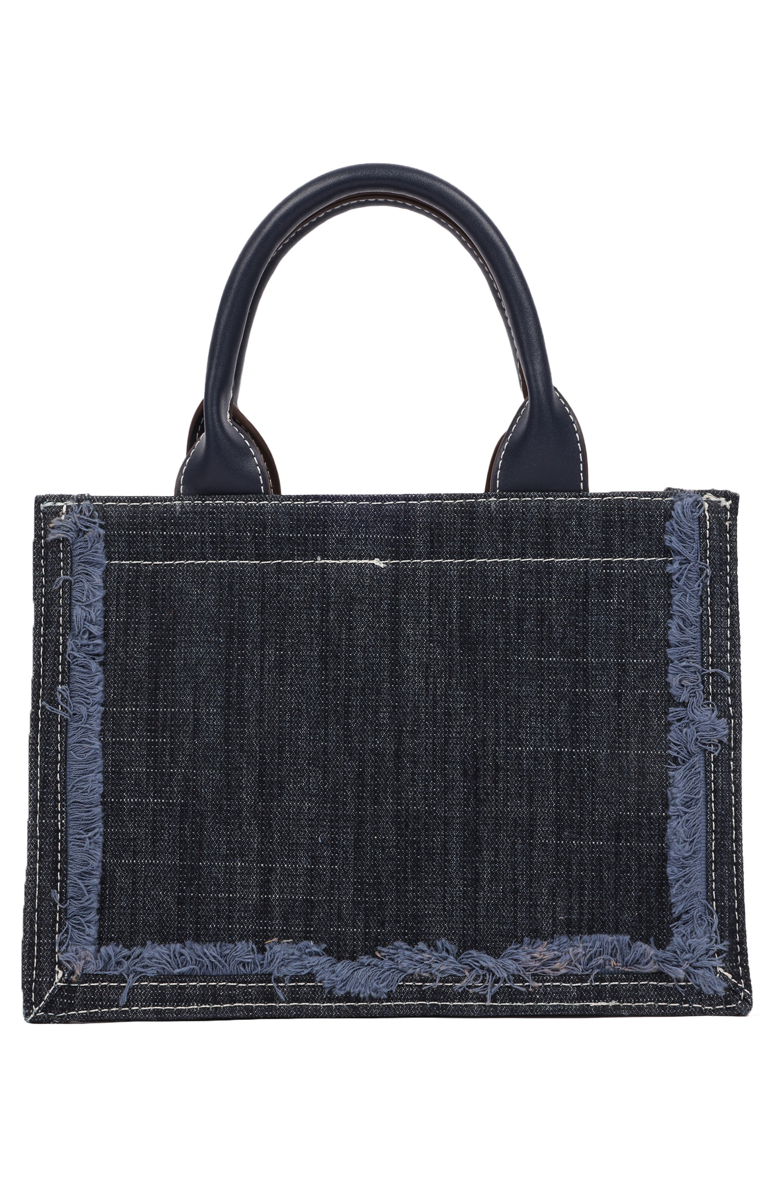 Moto Frayed Denim Tote Bag, Alternate, color, NAVY