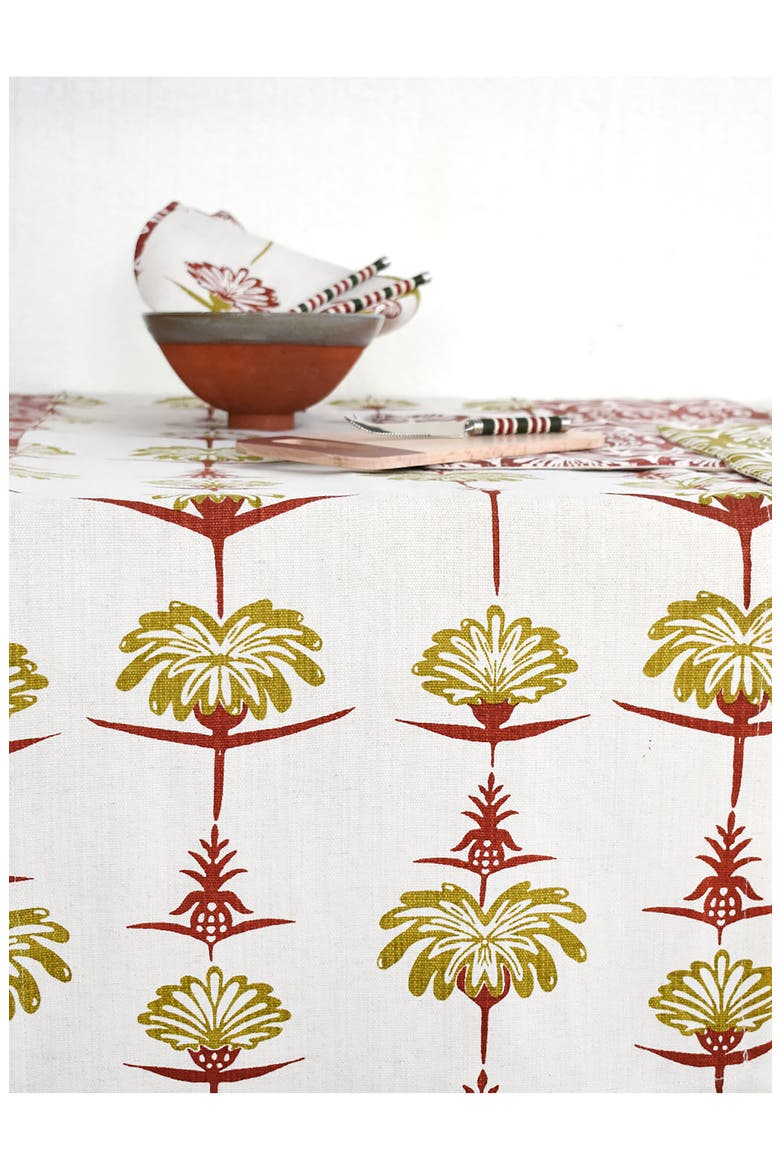 Tropical Garden Tablecloth, Alternate, color, CRIMSON AND CHARTREUSE