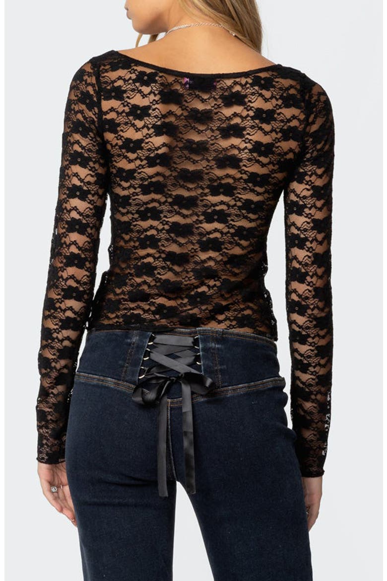 Mykonos Sheer Lace Crop Top, Alternate, color, BLACK