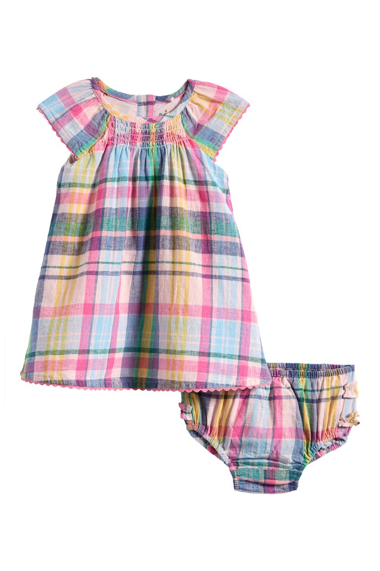 Floaty Shirred Dress & Bloomers Set, Main, color, MADRAS CHECK