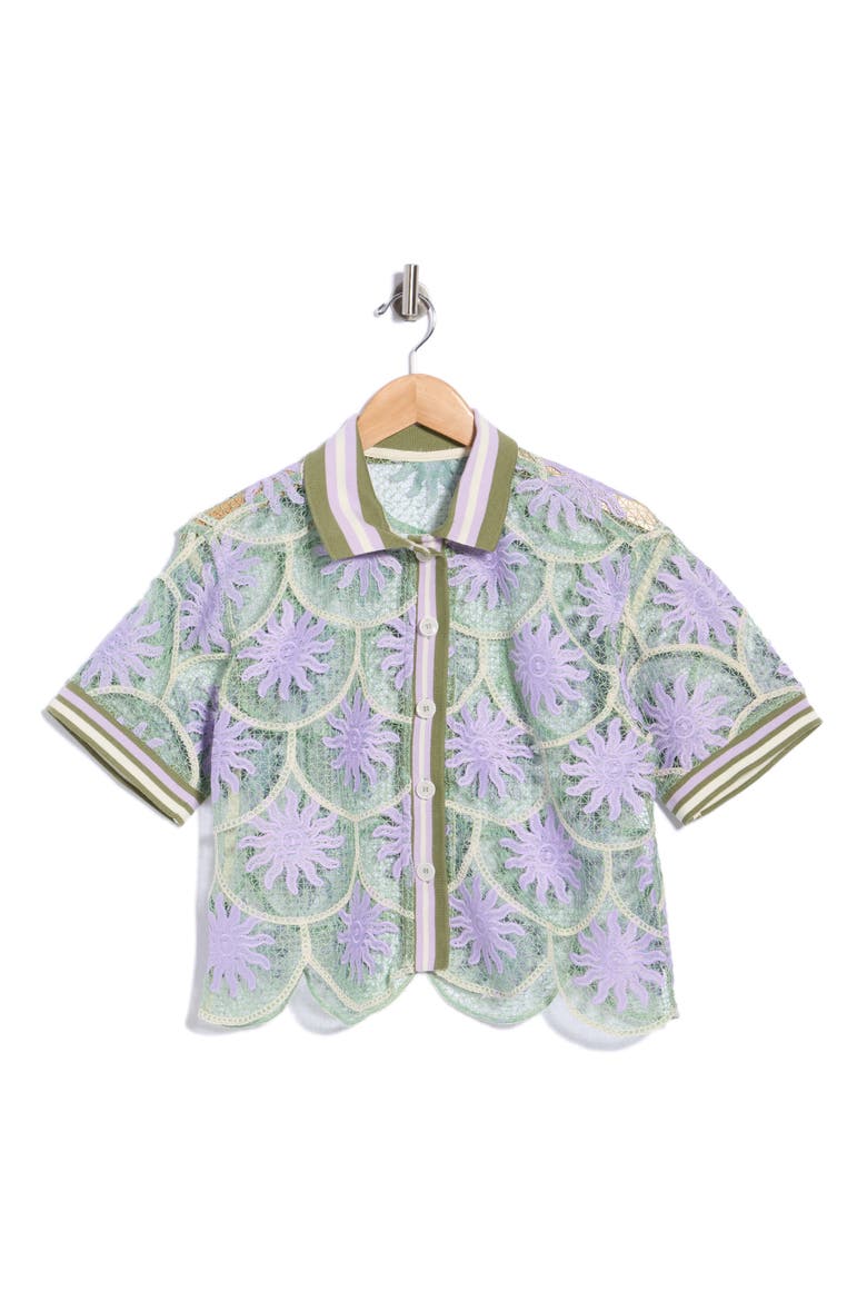 Solene Lace Cover-Up Shirt, Main, color, MEDIUM GREEN