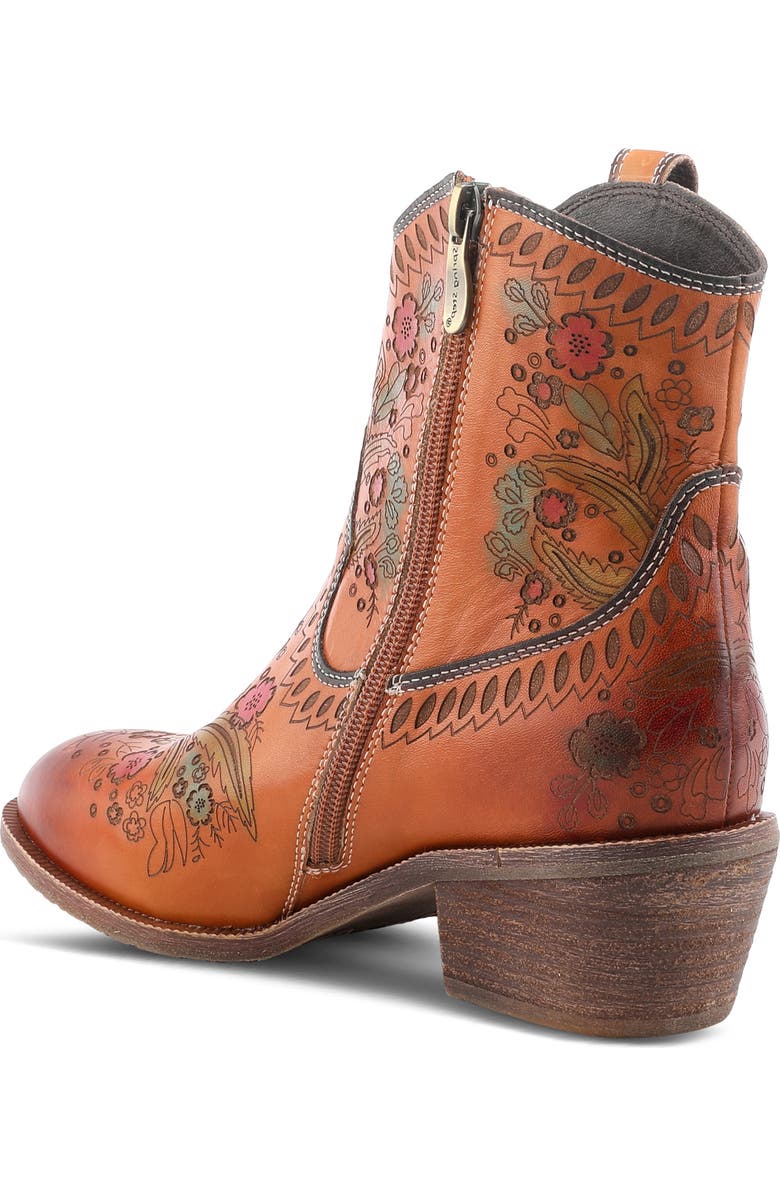 L'Artiste by Spring Step Galop Embossed Floral Leather Bootie, Alternate, color, Camel