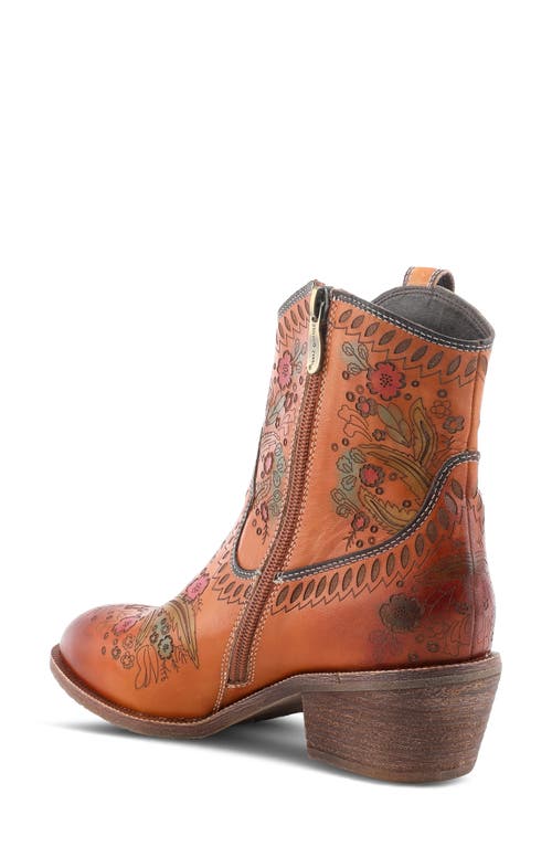 L'artiste By Spring Step Galop Embossed Floral Leather Bootie In Brown