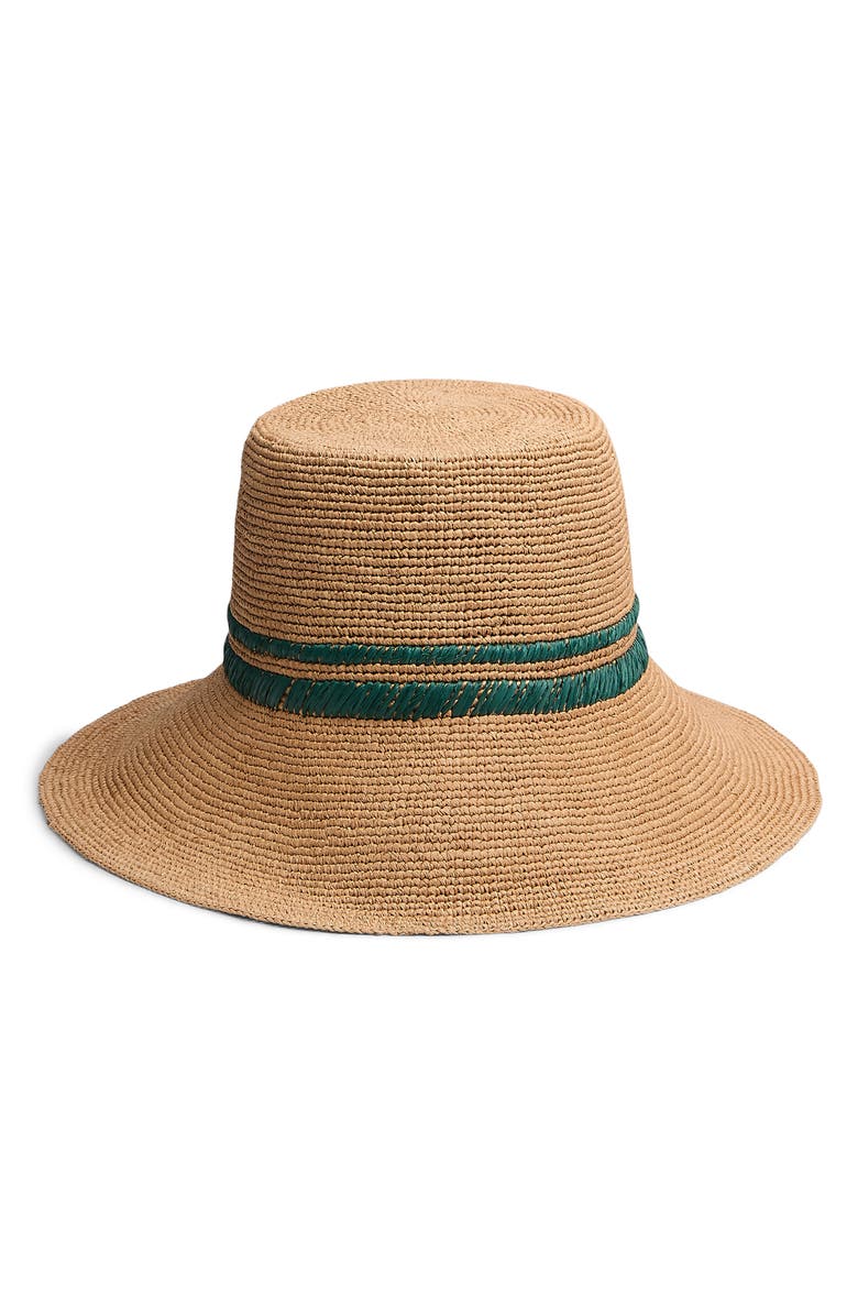 rag & bone Jade Packable Raffia Bucket Hat, Main, color, Tan Embroiderd