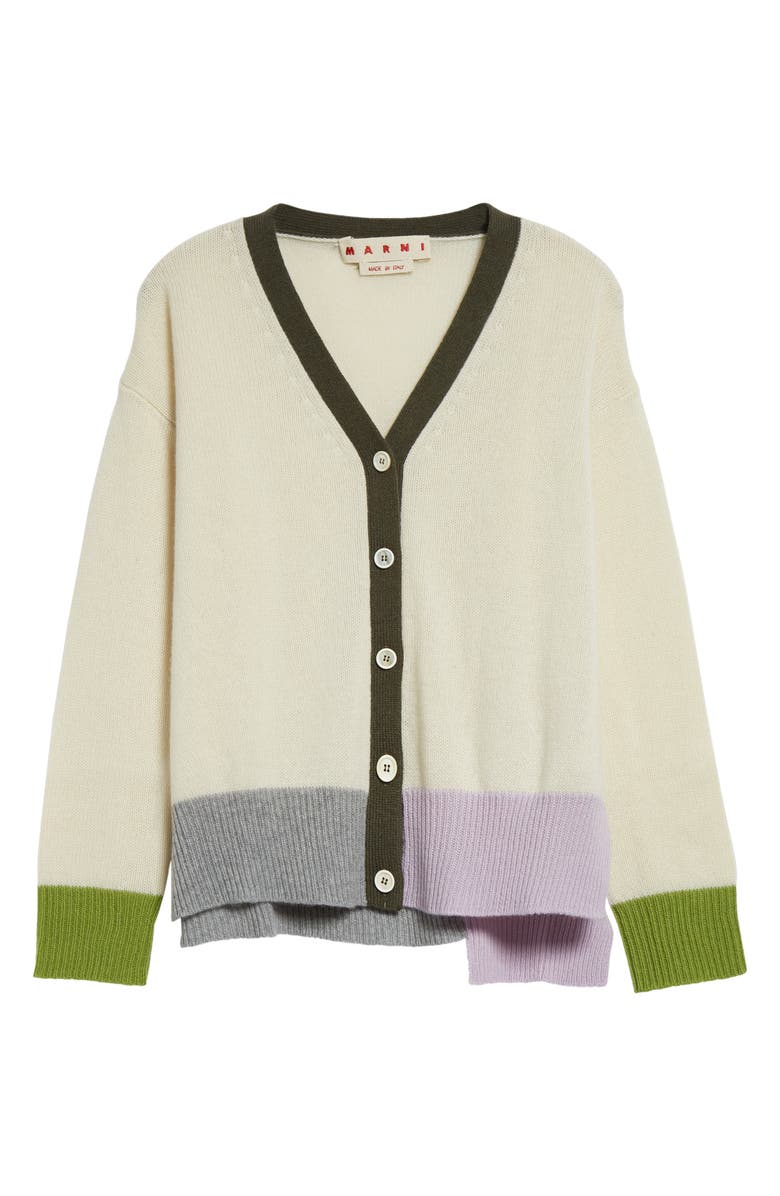 Marni Asymmetric Colorblock Cashmere V-Neck Cardigan, Alternate, color, 