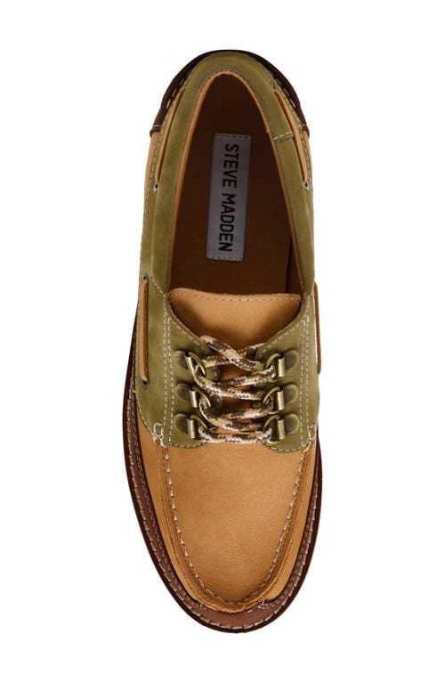 Steve Madden Benett Platform Boat Shoe In Olive/brown