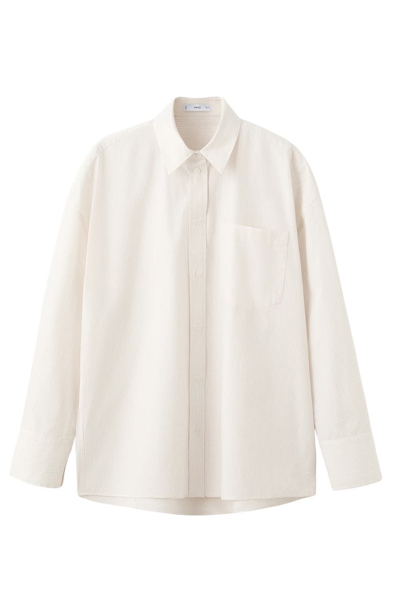 MANGO Stripe Oversize Cotton Button-Up Shirt, Alternate, color, Ecru