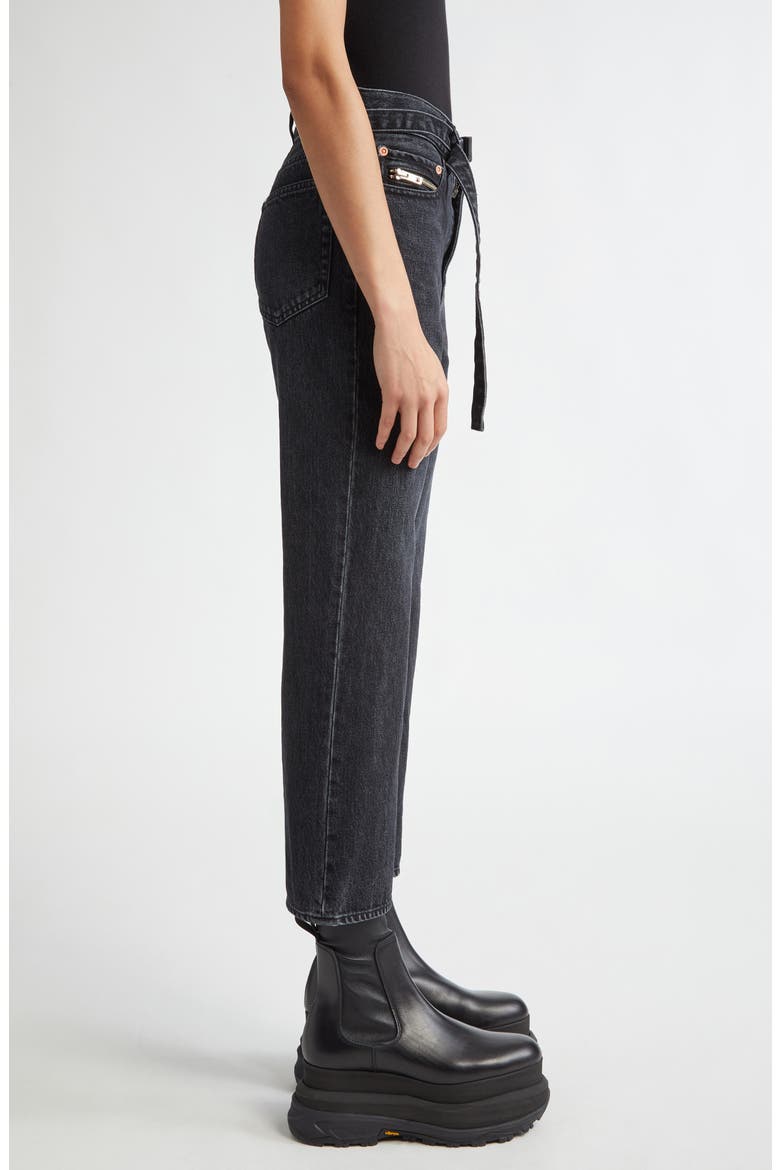 Belted Crop Bootcut Jeans, Alternate, color, BLACK