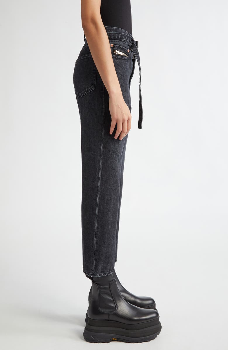 Sacai Belted Crop Bootcut Jeans, Alternate, color, Black