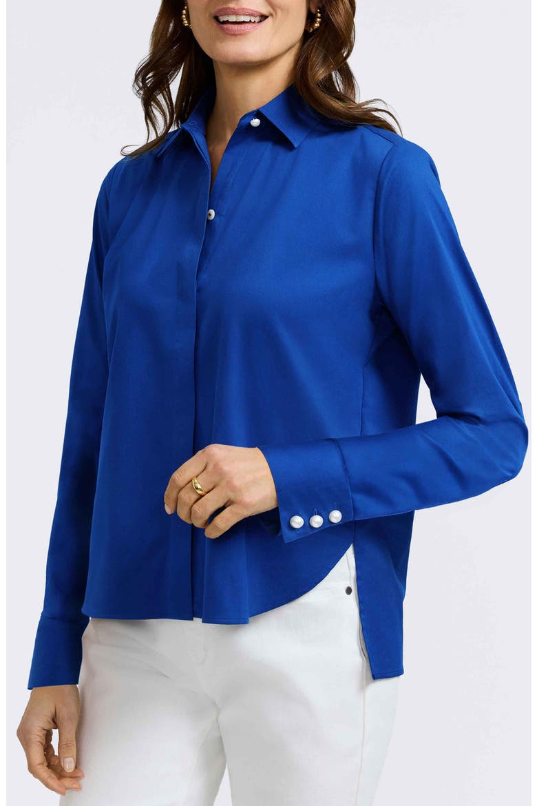 Matte Sateen Button-Up Shirt, Main, color, BLUE TOPAZ