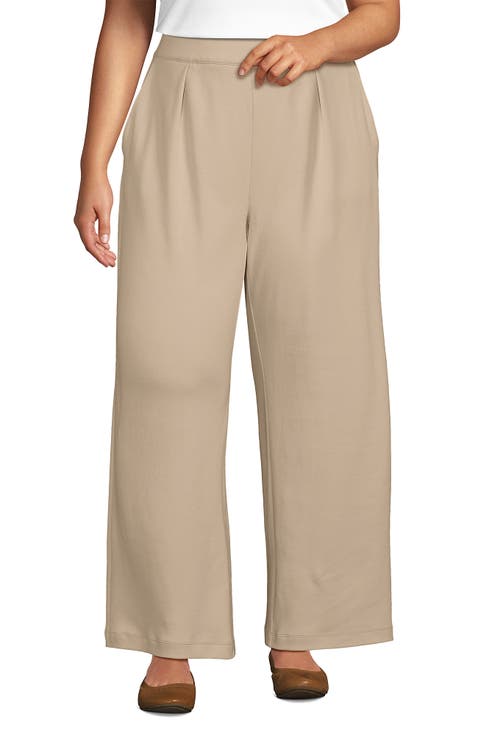 Knit High Rise Pleated Wide Leg Pants