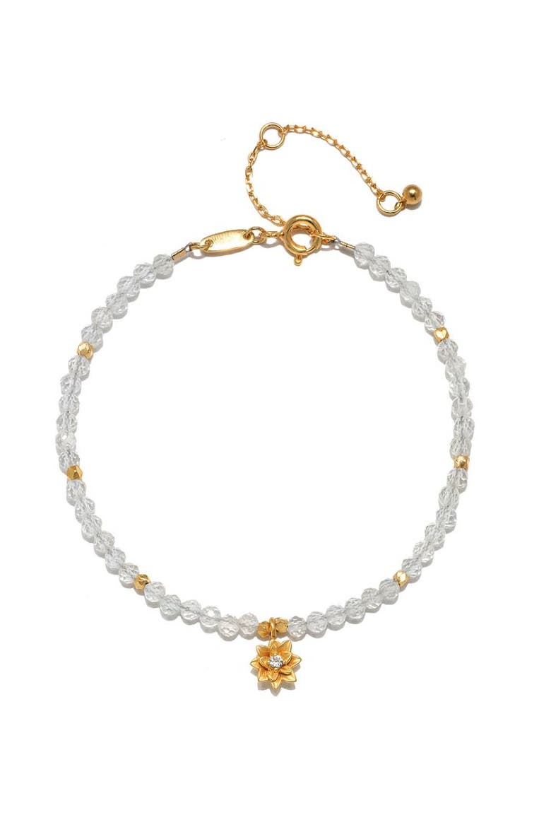 White Topaz Lotus April Birthstone Bracelet, Main, color, White
