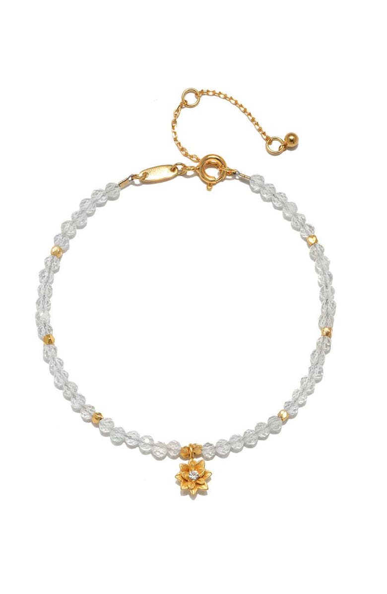 Satya Jewelry White Topaz Lotus April Birthstone Bracelet, Main, color, White