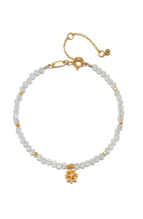 White Topaz Lotus April Birthstone Bracelet