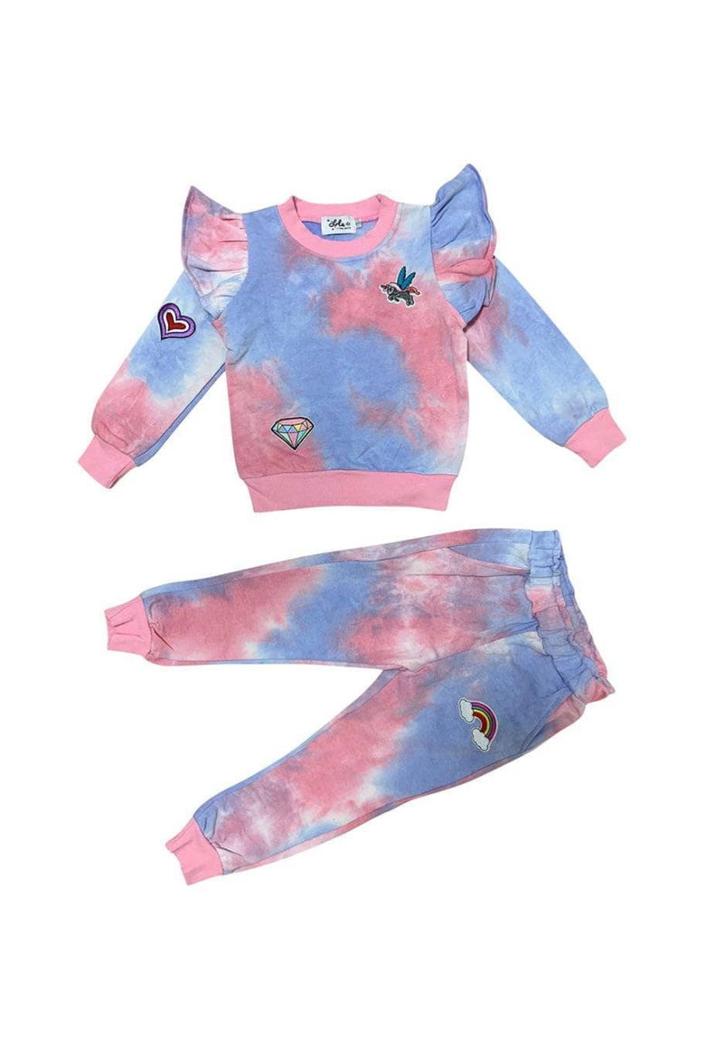 Tie Dye Ruffle Patch Jogger Set, Main, color, Pink