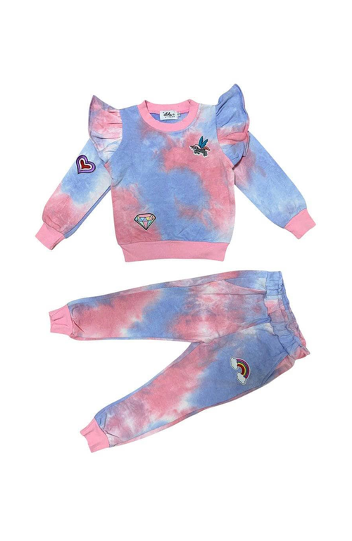 LOLA + THE BOYS LOLA + THE BOYS TIE DYE RUFFLE PATCH JOGGER SET