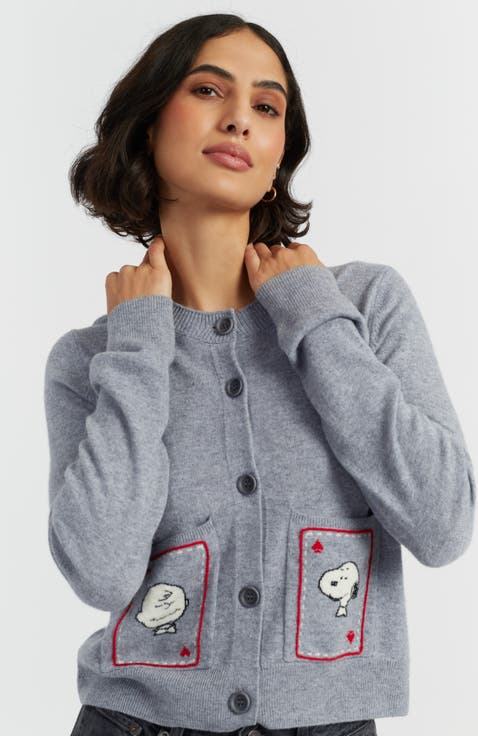 Wool Cashmere Snoopy & Charlie Brown Cardigan