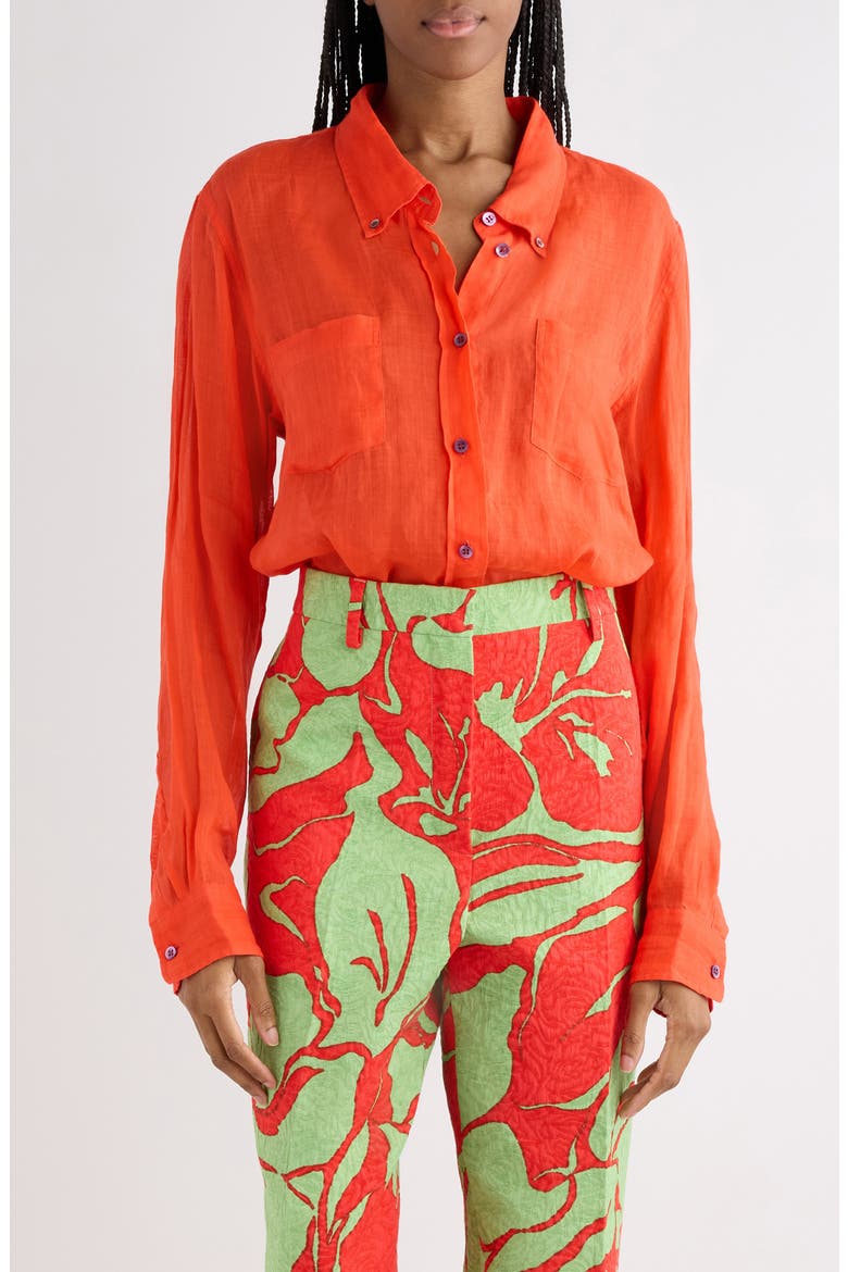 Cheers Ramie Mousseline Button-Down Shirt, Main, color, RED