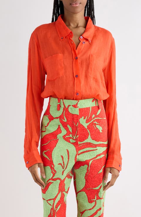 Cheers Ramie Mousseline Button-Down Shirt