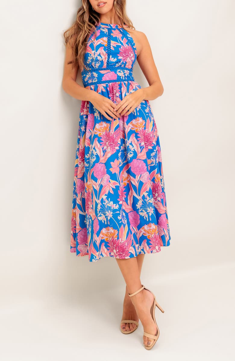 FLYING TOMATO Halter Midi Dress, Alternate, color, Blue Pink