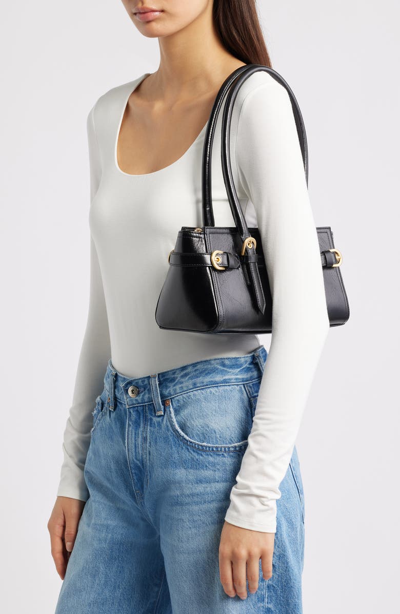 Reformation Dominique Leather Shoulder Bag, Alternate, color, Black Leather