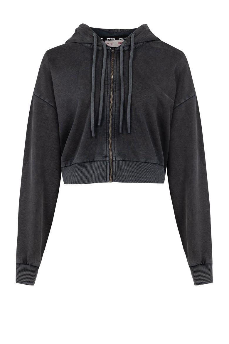 Cotton Your *Itch Acid Wash Zipped Hoody, Alternate, color, BLACK