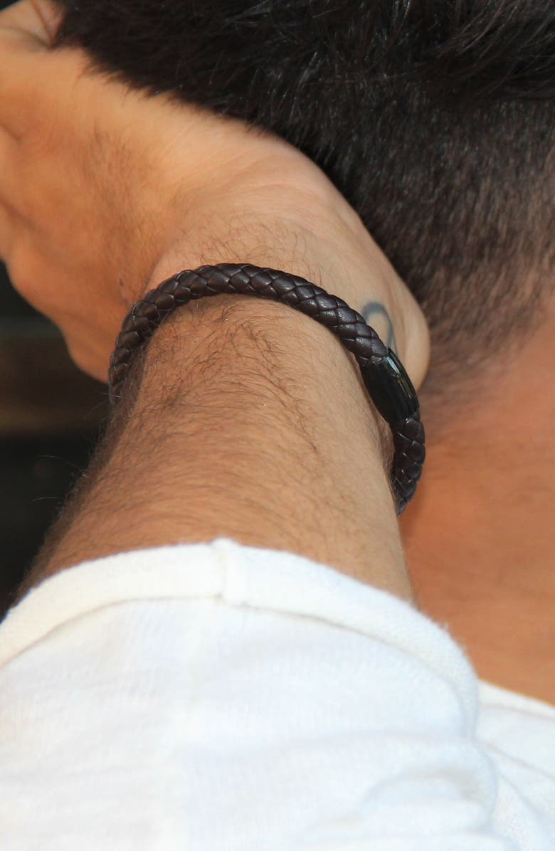 Liza Schwartz Leather Woven Bracelet, Alternate, color, Black