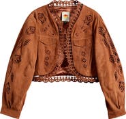 FARM Rio Richilieu Embroidered Genuine Leather Crop Jacket