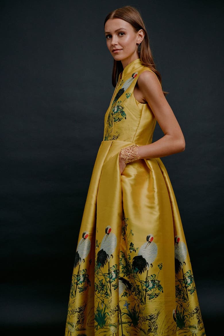 Royal Crane Dress, Alternate, color, Yellow