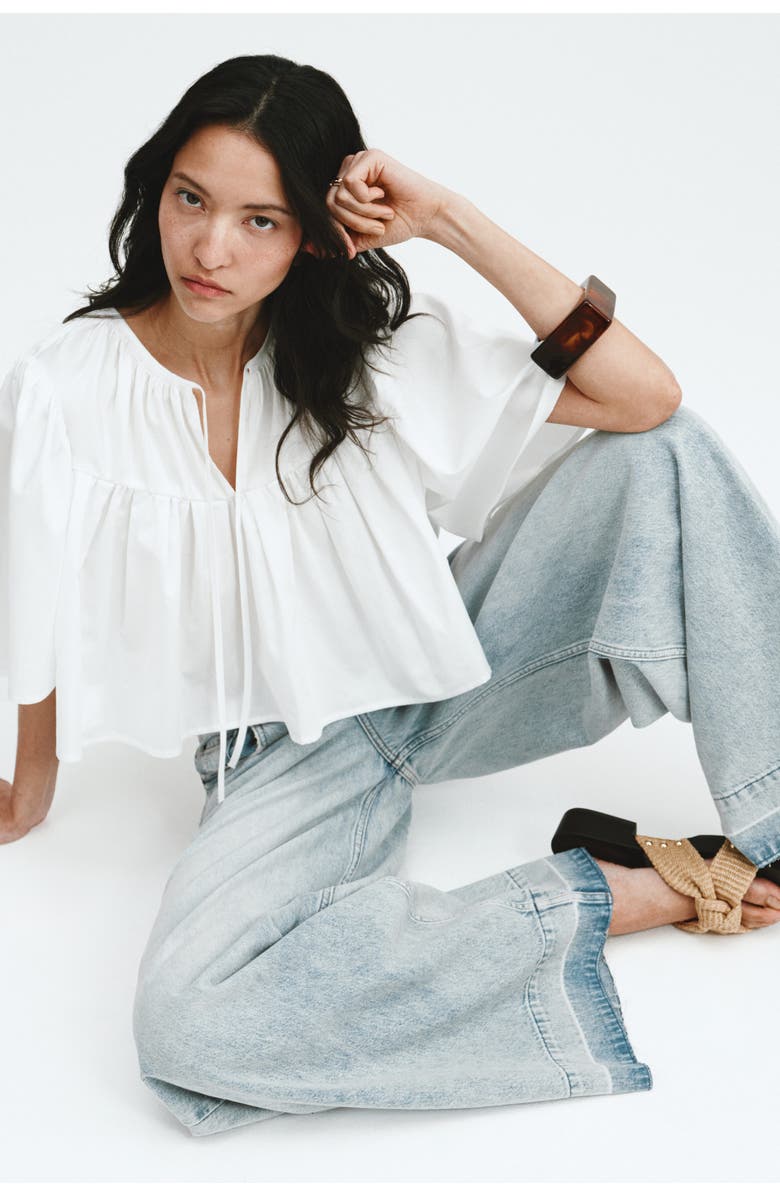 H&M Cropped Cotton Blouse, Alternate, color, White