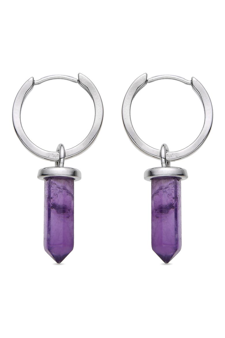 Quartz Huggie Hoop Earrings, Alternate, color, SILVER/PURPLE
