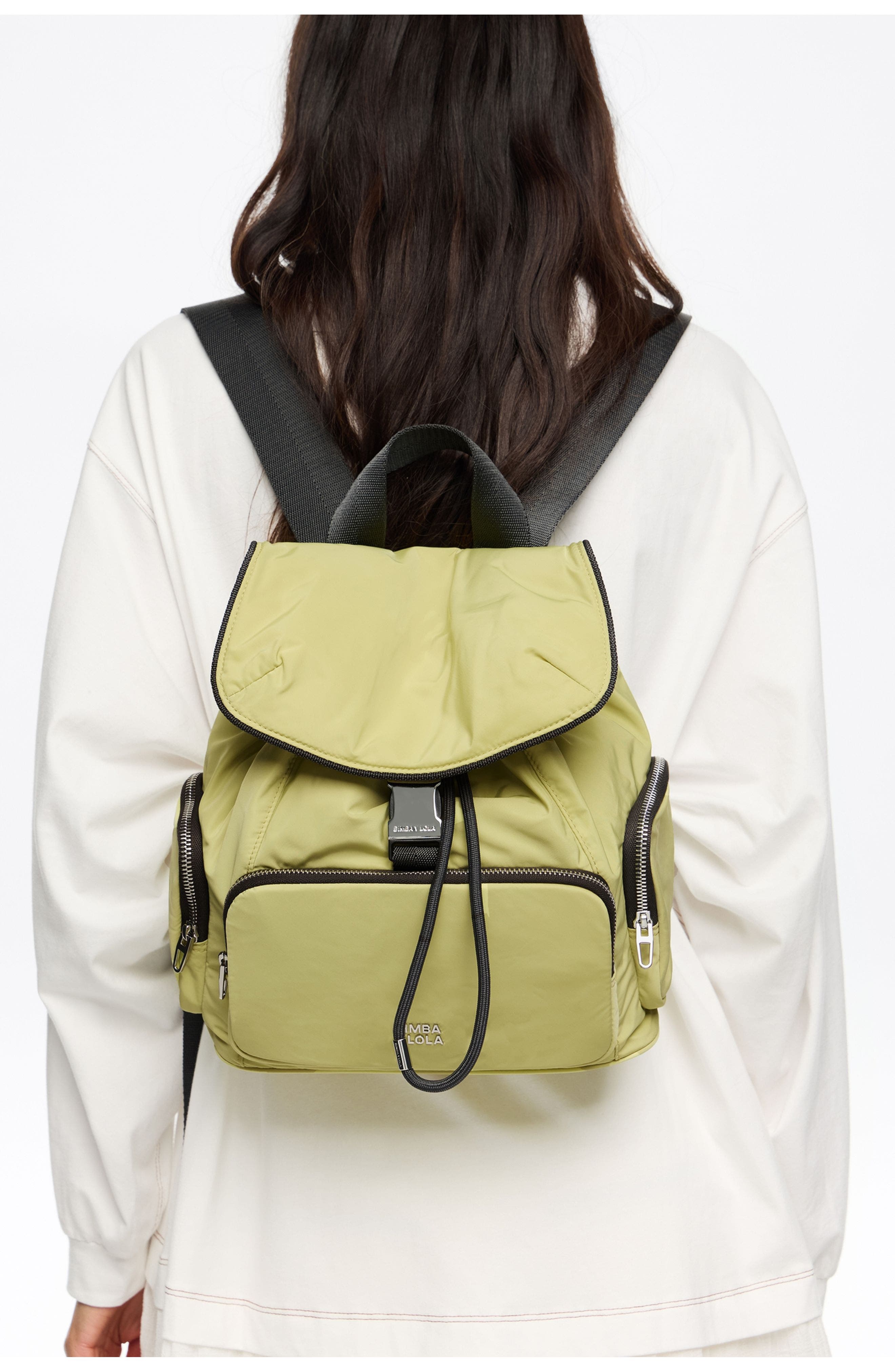 Bimba y Lola Medium Nylon Pocket Backpack, Alternate, color, Pale Lime
