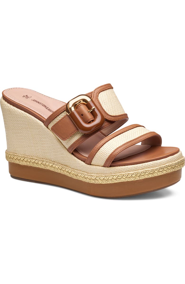 Johnston & Murphy Addison Buckle Platform Wedge Slide Sandal, Main, color, Natural Raffia