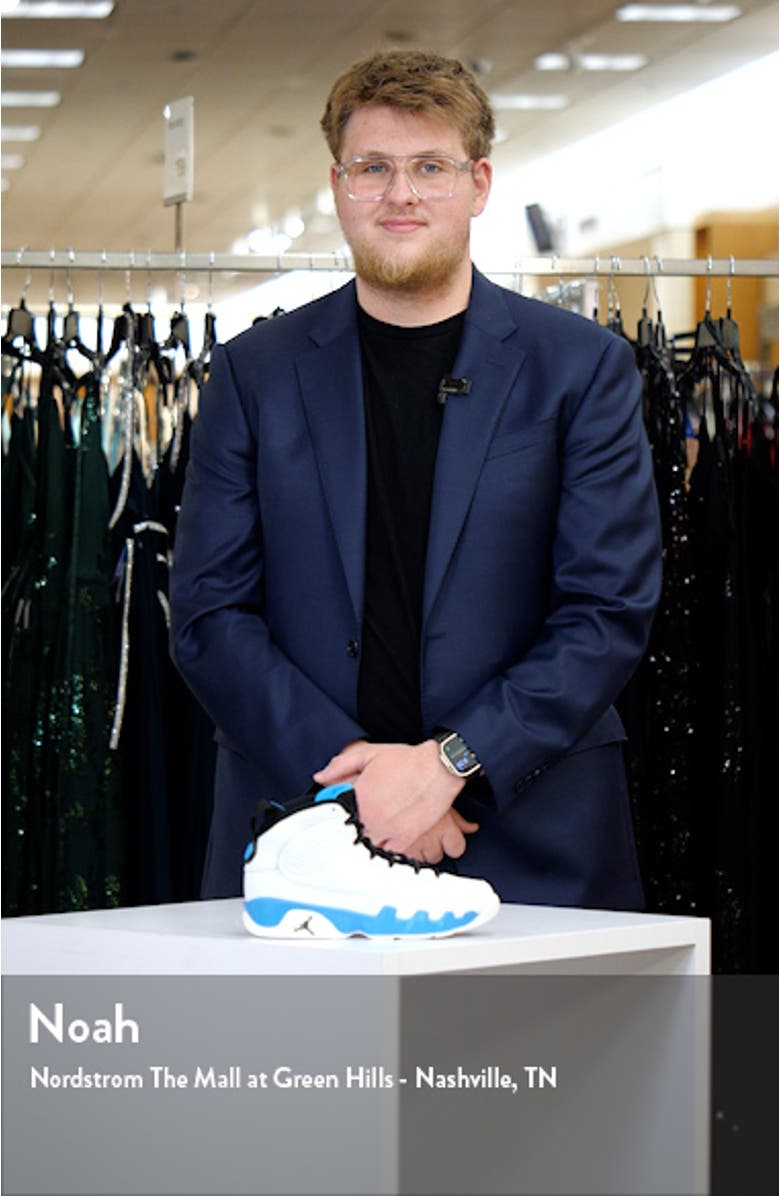 Kids' Air Jordan 9 Retro 'Powder Blue' High Top Sneaker, sales video thumbnail