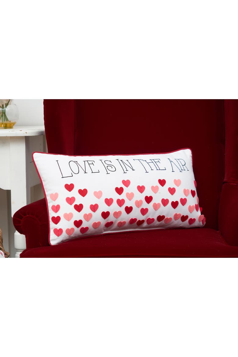 "Love Is In The Air" Mini Embroidered Valentine's Day Accent Pillow 12" x 24", Alternate, color, Red