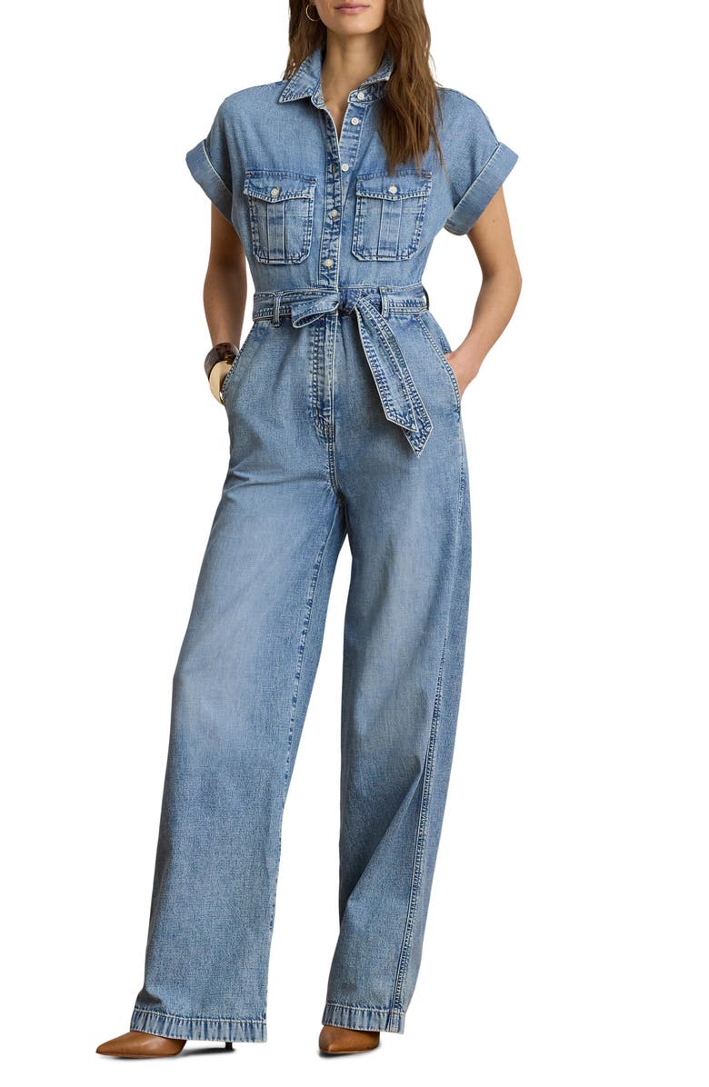 Lauren Ralph Lauren Wide Leg Denim Jumpsuit, Main, color, Alicia Wash